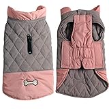 JoyDaog Hundemantel für kleine Hunde, wendbar, wasserdicht, warme Hundejacke für den kalten Winter, Rosa und Grau, Größe M