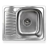 Stabilo-Sanitaer Einbauspüle aus hochwertigem Edelstahl, eckiges Spülbecken mit kleiner Abtropffläche links, Küchenspüle Ablaufsieb mit integriertem Ablauf-Stopp