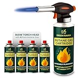 Green Haven Lötbrenner für Kochaufsatz Kopf mit 4 Gas - Einhand-Gasbrenner mit einstellbarer Flamme & Sicherheitsverriegelung - Passend für alle Butantanks - Ideal für Creme Brulee, Desserts, BBQ,