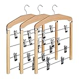 Relaxdays Rockbügel 3er Set, Hosenbügel Holz, 360° drehbarer Haken, Kleiderbügel rutschfest, HBT: 45,5x39x2,5 cm, Natur, Pack, 3-Einheiten