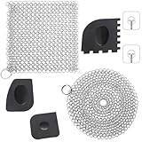 2 Gusseisenreiniger Aus Edelstahl, Ringreiniger Edelstahl mit Robustem Kunststoff Grillschaber und Selbstklebende Haken für Reinigen von Dutch Oven Zubehör anderen Utensilien