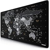 TITANWOLF - DEUTSCHES LAYOUT - Titanwolf XXL Gaming Mauspad 900x400x3 mm - Schreibtischunterlage Gross - XXL Mousepad Gaming und Office - Weltkarte schwarz