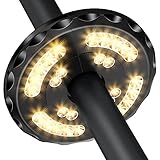 Sonnenschirm Beleuchtung, 28 LED USB Wiederaufladbar Sonnenschirmbeleuchtung Mit 3 Beleuchtungsmodi, 4400mAh Akku Kapazität, 54 Beleuchtungsstunden, Wasserdichtes für Garten Camping und Mehr ​(Warm)