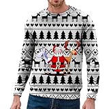 Générique Weihnachtspullover für Herren, Weihnachtspullover, Herren, Winter, Fleecepullover, langärmlig, Rundhalsausschnitt, Weihnachtsdruck, für Herren, Weihnachtspullover, E-weiß, Small