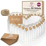 WeddingTree 30 x Tischkartenhalter Hochzeit Reagenzglas mit Korken 35 Tischkarten - Mit Drahthalterung Korken Juteschnur Trichter - Menükartenhalter - Tischdeko für Hochzeit - Bilderhalter
