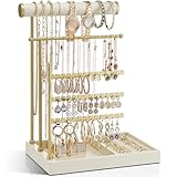 Vlando Schmuckständer mit Ringhalter, Schminktisch Organizer mit Ablage, Schmuckaufbewahrung Halskettenhalter, Zimmer Deko Halterung, Ohrringhalter,Beige