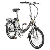 Alu-Elektro-Faltrad Klapprad, wartungsfreier 250 Watt Hinterrad-Nabenmotor, Lithium-Ionen-Akku, Display mit Anzeige, 6 Gang Kettenschaltung, Alu-Rahmen, Damen und Herren