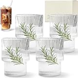 KIVY Geriffelte Wassergläser [4er Set] - Trinkgläser Set Wasserglas - Stapelbares Trinkglas Wasserglas Set - Wassergläser Modern Saftgläser - Ästhetische Gläser Water Glasses - Robust (4x190ml)