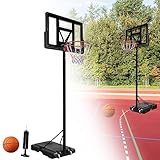 HENGMEI 3.05m Basketballkorb Outdoor, Basketballanlage Indoor Spielgeräte, Basketball Hoop Höhenverstellbar mit Ständer Rollen Inkl. Basketball für Kinder und Erwachsene, Schwarz