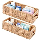 Aufbewahrungskörbe Geflochten mit Griffen, 2 Stück Rattankorb Badezimmer Körbchen, Regalkörbe Handgewebt, Aufbewahrungskorb für Handtuch Toilettenpapier Aufbewahrung, Wasserhyazinthe