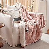 GOTCOZY Heizdecke 130x180 cm-Weicher seidiger Plüsch Wärmedecke Heizdecke 6 Heizstufen und 10 Stunden Auto-Off-Timer Überhitzungsschutz Kuscheldecke für Bett&Büro Waschbar(Rosen Staub)