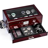 ANWBROAD 12 Slots Uhrenbox Herren Holz Watch Box 2-Tier Uhrenaufbewahrung mit Großem Glasdeckel Uhr Display Case Abschließbare Uhrenhalter Organizer für Geschenkable Fancy Uhrenhalter JWB001Y