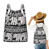 Faltbare Taschen mit Kordelzug: Leichter Rucksack mit großer Kapazität für CINCH Sport | Kompakte Reisetasche mit langlebigen Riemen für Männer und Frauen, Elefant, Consulte la descripción