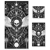 Böser Totenkopf schwarz Gothic Kopf bis Fuß Gesicht Handtücher Set 3-teilig, 1 Badetuch, 1 Handtuch, 1 Waschlappen für Zuhause, Küche, Familie