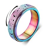 Diamday Anti-Angst Spinner Ringe Fidget Band Ringe für Stress Angstlinderung für Damen Herren Edelstahl Roller Ringe Stress Ringe Drehbarer Ringe Angst Ringe Mondstern Sand Blast Finish Mehrfarbig 57