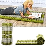 Leewadee Faltbare Bodenmatratze - Japanischer Rollbarer Futon - Tatami Faltmatte - Gästebett - Camping Matratze - Thai Massage Matte, Kapok Füllung, Grün