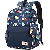 mygreen Kindergartenrucksack mit Brustgurt und Namensschild für 3-6 Jährige/Krippenrucksack Kindergartentasche Kindertasche Bulldozer Blau