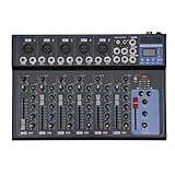 7-Kanal Audio Mixer mit Bluetooth, Profi Mischpult mit 48V Phantomspeisung & USB, DJ Pult für Live-Auftritte und Aufnahmen, Inklusive Netzkabel für Studio und Bühne