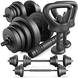 TREX SPORT Hanteln Set | 4in1 Set Kurzhanteln Langhantel, Liegestütze & Kettlebell | 20kg 40kg Hantelset Dumbbell Set mit Verbindungsrohr - 20kg (2x10kg)