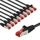 goobay 65979 CAT6 Netzwerkkabel im 10er Set/Patchkabel geschirmt S/FTP/CU Ethernet Kabel, PiMF, LSZH/Cat 6 Kabel mit 10Gbits / Schwarz / 10x 2m