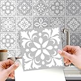 WALPLUS 24 Stück Fliesenaufkleber Küche 15x15cm Klebefolie Fliesenoptik Hitze- und Wasserbeständig Flisenkleibenfolien Abnehmbare Andalu Hellgrau Zement Spanisch Fliesen Sticker