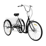 Owneed Dreirad für Erwachsene, 26 Zoll 6 Gang Tricycle, 3 Räder Fahrrad mit Einkaufskorb, City Einkauffahrrad Cityräder Bike, für Outdoor-Aktivitäten (Schwarz)