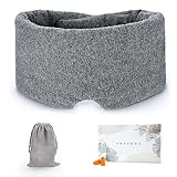 FRESHME Augenmaske aus Baumwolle zum Schlafen in Geschenkbox, weiche und verstellbare Verlängerungen, Schlafmaske mit Ohrstöpseln und Beutel für Damen und Herren, Verdunkelungsabdeckung für