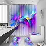 Badgarnitur 4 Teilig Badezimmerteppich Waschbar Badematte rutschfest,Wc Vorleger Mit Ausschnitt Badematte Und Duschvorhang,Badvorleger Toilette Teppich 45X75Cm Farbverlauf