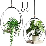 BDHYYM 2 Stück Blumenampel Hängend Innen,Metallring mit Holzsockel,Hängetopf für Pflanzen,Hängender Blumentopf Hängend,Hängeampel Blumen,Blumenampel Innen,Hängepflanzen Topf,Aufhängehaken Inklusive