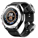 Aoresac Fitness-Tracker, Smartwatch mit Ohrhörern, T92, 2-in-1-Smartwatch mit BT 5.0-Headset, IP67 Wasserdicht, Herzfrequenzmesser, für -Telefone, BT-Kopfhörer, MP3-Musikanruf, Kompatible (Silber)