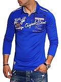 behype. Herren Langarm Polo-Shirt Longsleeve Polo-Hemd 20-6028 Blau XXL
