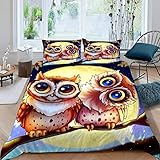 ALABOW Kawaii Eule Bettwäsche Set 135x200 cm 2teilig mit Reißverschluss Weiche und Angenehme Schlafkomfort Microfaser Bettbezug Mond Kinderbettwäsche mit Kissenbezug 80x80