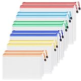 Koogel 12 Stück Dokumententaschen mit Reißverschluss, 6 Größen & 6 Farben, Wasserdichte Mesh Dokumentenmappe für Rechnung, Datei, Kosmetik, Bürobedarf, Hausaufgaben, Schule & Reise