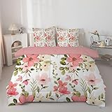 dyausi Blumen Bettdecke 200x220 4 Jahreszeiten - Wende Elegant Niedlich Blüten Bettdecken Ohne Bezug, Waschbar Weiche Ganzjahresdecke Steppdecke mit 2 Kissenbezug, Rosa H179