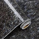 VaryFloral Wandtapete Selbstklebend Marmor 30cmx300cm Klebefolie Marmoroptik Schwarz Möbelfolie Federn Selbstklebend Marmoreffekt Folie Glänzend Wasserfest Arbeitsplatte Küche Tisch Kabinett