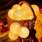 Baumwollkugeln Lichterkette Batterie,1,5M 10 LED Lichterkette Baumwollkugeln,4cm Cotton Balls Lichterketten Innen Außen, Warmweiß Lichterketten Batteriebetrieben für Weihnachten, Kinderzimmer,Hochzeit