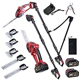 CHANGEMOORE 21V Akku-Heckenschere mit Teleskopstange (105-207cm), 3-in-1 Strauch-/Grasschere, 22+13cm Klingen, 135° Griff & 90° Kopf, 2x1500mAh (100 Min), 2,4kg mit Gurt & Sicherheitsschalter