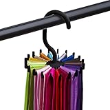 Colorful Krawattenhalter, 360° drehbar, für 20 Krawatten, Gürtel, Schal, Ketten, Anti-Rutsch, Platzsparend, Schwarz, Kunststoff, Poliert, 12 x 11 x 3,8 cm