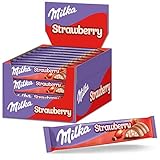 Milka Choco Erdbeer Riegel, 36 x 36,5g, Schokoladenriegel mit Erdbeer-Milchcrèmefüllung und Crispies