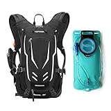 Toptrek Fahrradrucksack 18L + 2L TPU Trinkblase Fahrrad Rucksäcke mit Regenschutz und Helmabdeckung Trinkrucksack Wasserdicht Radsport Sportrucksack Hydration Rucksack für Herren (Schwarz+Trinkblase)