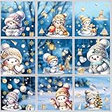 AivaToba 9 Stück Fensterbilder Weihnachten Schneemann Schneeflocken Weihnachtsdeko Fenster Wiederverwendbar Selbstklebend PVC Static Fensterfolie