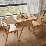 Bistro-Rattantisch- und Stuhlset, quadratisches Esszimmer aus Massivholz mit 2 Stühlen, stapelbarer Satzstuhl, kompakte Küchenmöbel (80 × 60 × 76 cm (31,5 × 23,62 × 29,92 Zoll), Natur (EIN Set))