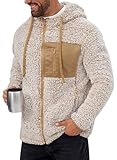 VOGSTART Männer Leichtgewicht Polar Vlies Mantel Flauschig Gefüttert Kordelzug Sweatshirt Reißverschluss Kapuze Behaarte Strickjacke XL