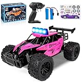 Joellfuner ferngesteuertes Auto, 2.4GHz 1:16 Offroad Monster RC Truck, 2WD 20KM/H RC Auto mit Vierfarbiges LED-Licht, RC Truggy mit Hohe und Niedrige Gänge für Kinder ab 3 Jahre