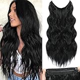 BUPPLER Haarverlängerung 50,8 cm Invisible Secret Hair Extensions Verstellbare Lange Gewellte Haarextension Synthetisches Upgrade 4 Sichere Clips in Haarteilen,Scharfschwarz