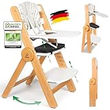 ZWERGHELD® Premium Kinderhochstuhl ZS3 Set - mitwachsend klappbar verstellbar, Hochstuhl Baby ab 6 Monaten bis 90kg belastbar, mit Essbrett - Treppenhochstuhl Kinderstuhl Holz High Chair (natur)