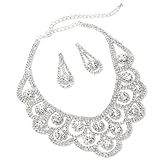 Rhinestone Jewelry Sets,Women's Crystal Teardrop Cluster Statement Necklace Dangle Earrings,Wedding Bridal Costume Jewelry Set Accessories