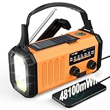 48100mWh Solar Kurbelradio, Dynamo Notfallradio, tragbare AM FM Radio Batteriebetrieben mit Campinglampe & Leselicht, USB-Ladegerät Powerbank, SOS, Kompass für Haushalt Ourdoor Überleben Stromausfälle