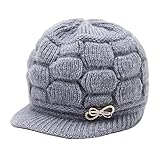 HIGOU Slouch Wintermütze Unisex Damen Winter warme Strickmütze Wolle Schnee Skimützen mit Visier Wollmütze Damen