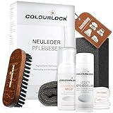 COLOURLOCK Lederpflege Set Neuleder | Leder Pflege Set geeignet für Auto Sofa Couch uvm. | Lederreiniger Mild + Leder Versiegelung + Reinigungsbürste + Reinigungsschwamm + Tücher